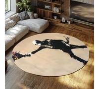 Street Art Petits Tapis Ronds lavables Tapis de Sol Circulaire antidérapant pour Salle de Bain Doux Vintage Beige Noir Graffiti Accent perdant de Table Basse d’intérieur pour Chambre à 135cm