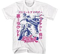 Street Fighter Two Tone Japanese Graphics Adult White Short Sleeve T Shirt Vintage Style Graphic Tees Manches Courtes(Large)
