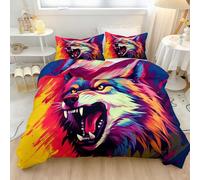 Street Graffiti Multicolore Housse De Couette 90 x 190 cm, Animaux Loups Imprimé Parure De Lit 1 Personnes, Sets De Housse Couette en Microfibre avec Taies d'oreiller Fermeture Éclair