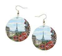 Street In Paris Town Ensemble de boucles d'oreilles en cuir imprimé pour femme, 1 paire de boucles d'oreilles légères bohèmes percées, bijoux cadeau pour femmes et filles