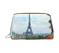 Street in Paris Town Trousse de maquillage pour voyage, trousse de toilette portable en cuir pour homme et femme, blanc, Taille unique