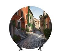Street of Italy Assiettes décoratives en céramique Assiette décorative en porcelaine anglaise avec présentoir Ornement en céramique fait à la main Personnalité Assiette à dîner Artisanat pour la