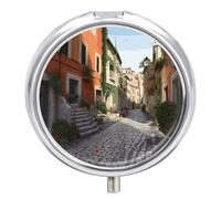 Street of Italy Pilulier à 3 compartiments avec miroir pour sac à main et poche Organiseur de médicaments de voyage Boîte à médicaments portable en métal Boîte à médicaments ronde
