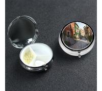 Street of Italy Pilulier rond à 3 compartiments - Joli pilulier de voyage portable en métal - Pour homme et femme - Cadeau unique