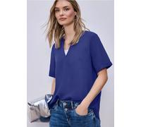 Street One Femme Blouse avec col fendu et turn-up in Bleu, in size: 42