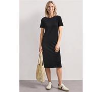 Street One Femme Robe mi-longue en maille côtelée à col rond in Noir, in size: 46