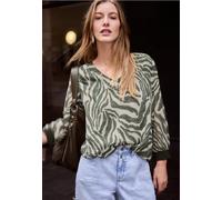 Street One Studio Femme Blouse à manches longues avec col en V en mousseline de soie in Vert, in size: 40