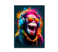Street Pop Art Animaux amusants Singes portant des écouteurs Affiches Impressions Poignées de jeu Peinture sur toile Art mural pour la décoration intérieure 70x100 cm (28x39 pouces) Cadre interne
