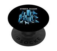 Street Smart City Skyline, Silhouettes de Chiens PopSockets PopGrip Adhésif