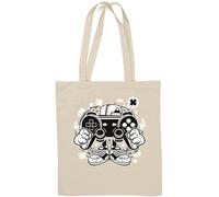 Street Urban Gamer Sac fourre-tout en coton naturel Motif manette de jeu Blanc