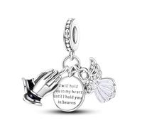 Streetculture Breloque commémorative - Mains en prière, ailes d'ange et gravure « I will hold you in my heart until I hold you in heaven » - Bracelet à breloques en argent sterling 925