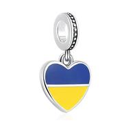 Streetculture Breloque en argent 925 pour bracelet à breloques Ukraine Patrie Kiev Europe Guerre paix amour amour cœur