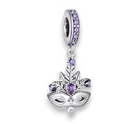 Streetculture Breloque en argent sterling 925 - Motif masque de carnaval vénitien - Bijou élégant avec zircons violets - Symbole de mystère et d'individualité - Compatible avec tous les bracelets à