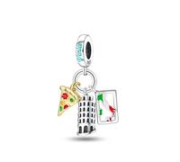 Streetculture Breloque italienne - Pizza, tour ardoise de Pise et pendentif carte d'Italie - Bracelet à breloques chaîne bijou idée cadeau accessoire argent sterling 925