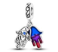 Streetculture Main de Fatima Hamsa Chamsa Khamsa Diseur de bonne aventure - Charm en argent sterling 925 - Bracelet à breloques Pendentif Bijoux Accessoires Cadeau Argent sterling, B/H/T ca: 10 x 25 x