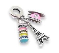 Streetculture Paris - Tour Eiffel, Macarons & Tasse France Vacances Voyage Amour Europe Avion - Charm Argent 925 Bracelet à Breloques Accessoires Idée Cadeau Argent Sterling, B/H/T ca.: 11 x 28 x 5 mm