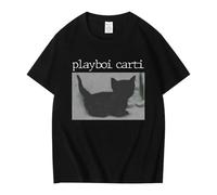 Streets Hip-Hop-Rapper-Playboi-Carti-Cat-Music-Album-Graphic-Print-T-Shirt-Cool-Vintage-Casual-Oversized Black 3XL
