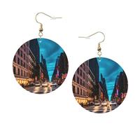 Streets Of New York City Boucles d'oreilles rondes en cuir Couleur Saint-Valentin Festival Activités Mode Femme, taille unique, Simili cuir