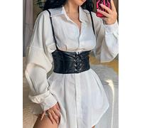 Streetwear Gothique foncé en Cuir PU Haut Court Femmes Crochet à Lacets Style Punk débardeur Corset Hauts à Porter