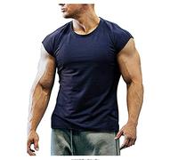 Streetwear Hommes Base À Col Rond Couleur Unie Manches Courtes Hommes T-Shirt Extensible Respirant Hommes Shirt Personnalité Tendance Mode Sport Hommes Shirt Loisirs F-Blue 1 L