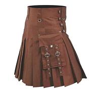 Streetwear Kilt écossais pour hommes traditionnel écossais tartan kilt mode hommes jupe utilitaire homme classique rétro confortable Highland jupe écossaise médiévale jupes plissées, marron, 3XL