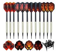 Strehknewen Lot de 12 fléchettes, avec Pointe en Plastique, 24 Aile de fléchette en 4 Designs, 100 Pointes supplémentaires, Convient pour Cible électronique, Jeux de société, réunions