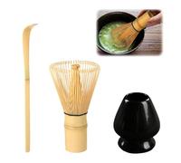 Strehknewen Set Matcha 3 Pièces - Fouet Bambou, Bol Chawan Noir et Cuillère Chashaku - Accessoires pour Cérémonie du Thé Matcha Japonais - Naturel, Fait Main