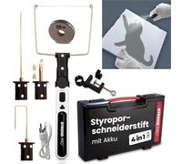 STREND PRO Coupe-polystyrène à fil chaud avec batterie - 4 en 1 - Coupe-polystyrène à 550 °C - Pour projets de bricolage - Mallette en plastique, USB-C, fil de 10 m, adaptateurs de couteau