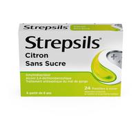 Strepsils Citron Sans Sucre - Traitement Antiseptique du Mal de Gorge À partir 6 ans Comprimé(S) Sucer 24 pc(s)