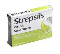 Strepsils Citron Sans Sucre - Traitement Antiseptique du Mal de Gorge À partir 6 ans Comprimé(S) Sucer 24 pc(s)