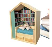 Stress Relieving Mini Bibliothèque | Kit de Mini Maison de Livres en Bois | Bibliothèque Puzzle à Assembler Décor pour Filles Garçons | Salon Chambre