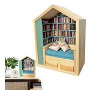 Stress Relieving Mini Bibliothèque | Kit de Mini Maison de Livres en Bois | Bibliothèque Puzzle à Assembler Décor pour Filles Garçons | Salon Chambre