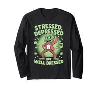 Stressed Depressed But Well Dressed Funny Frog Adult Humor Manche Longue