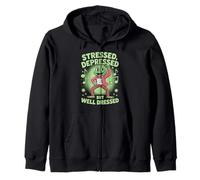 Stressed Depressed But Well Dressed Funny Frog Adult Humor Sweat à Capuche