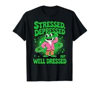 Stressed Depressed But Well Dressed Funny Frog Adult Humor T-Shirt