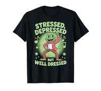 Stressed Depressed But Well Dressed Funny Frog Adult Humor T-Shirt