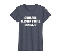 Stressée, bénie, obsédée par Le café T-Shirt, Femme, Bleu Chiné, L