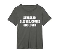 Stressée, bénie, obsédée par Le café T-Shirt, Femme Grandes Tailles, Asphalte, 3X