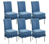 Stretch Chair Covers With Ruffled Skirt - Elastic Dining Seat Protector, Machine Washable, For Home, Restaurants, Weddings & Banquets(Blue,6PCS)