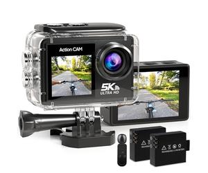 Strex Caméra Action 5K 50MP - 60FPS / 30M Étanche/WiFi - Écran Tactile - Microphone Externe - Accessoires Inclus - Caméra d'action - Caméra sous-Marine