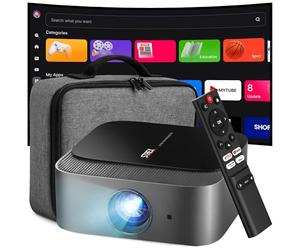 Strex Vidéoprojecteur - Projecteur Smart 1080P Full HD - Prise en charge 4K - WiFi & Bluetooth - Haut-parleurs intégrés - Mini vidéoprojecteur portable Home Cinéma - WhaleOS - Étui de rangement et
