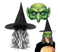 Streysisl Perruque de sorcière noire | Costume de sorcière d'Halloween | Perruque de sorcière pour femme
