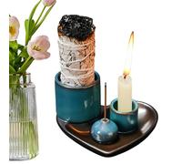 Streysisl Porte-encens en céramique, support de brûleur d'encens décoratif 4 en 1, plateau récupérateur de cendres pour yoga, spa, méditation, décoration d'intérieur