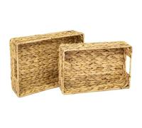 STRHPOLE Lot de 2 plateaux de service décoratifs, tressés en Hyacinthe, carré, plateau à hyacinthe d'eau de 36/40 cm de large, plateau de service tissé à la main, polyvalent, matériau naturel (40 + 40