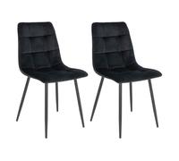 STRIB - Lot de 2 Chaises Velours Noir et Piétement Acier