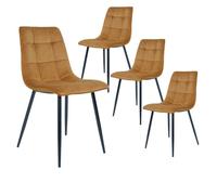 STRIB - Lot de 4 Chaises Velours Jaune et Piétement Acier -