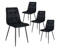 STRIB - Lot de 4 Chaises Velours Noir et Piétement Acier