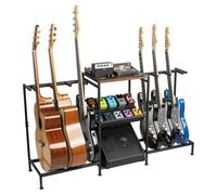 STRICH Support de guitare pour plusieurs guitares, rangement multi-instruments avec étagère réglable, design mural, convient aux guitares acoustiques/électriques, basses, banjo (jusqu'à 6 instruments)