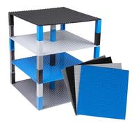 Strictly Briks - Lot 4 plaques de Base empilables de qualité 25,4 x 25,4 cm/40 Briques Stackers 2x2 améliorées - thème Espace - Compatible avec Les Plus Grandes Marques - Bleu/Gris/Noir/Gris foncé