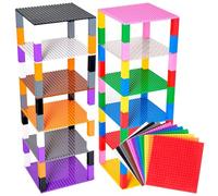 Strictly Briks Lot de 12 plaques de Base - avec Briques Stackers 2x2 améliorées - de qualité - pour Construire Une Tour - Compatible avec Les Plus Grande Marques - 15,4 x 15,4 cm